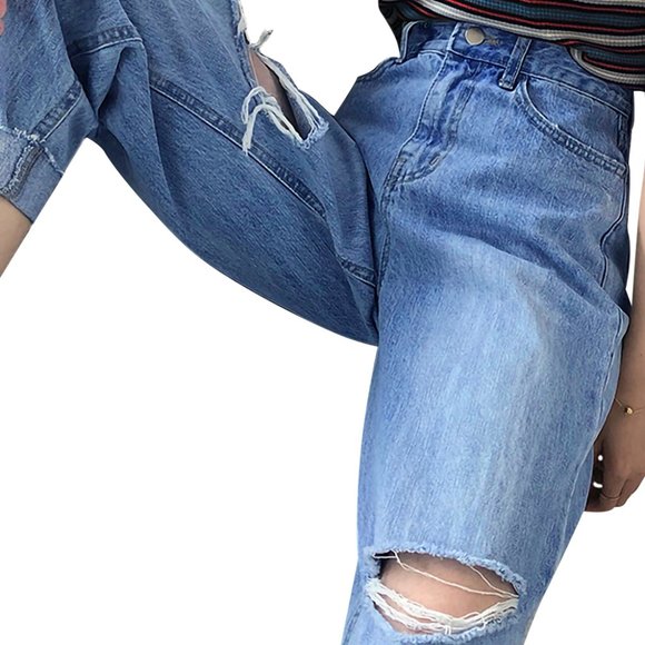 High Waist Ripped Boyfriend Jeans - Picture 4 of 11